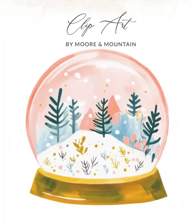Pastel Snow Globe PNG Digital Download, Watercolor Winter Clipart, Pink Christmas Sublimation Design, Cozy Holiday Tree Graphic